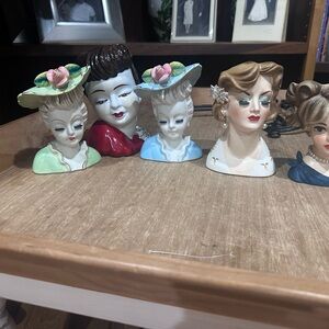 Vintage Lady Head Vases Set - Multicolor